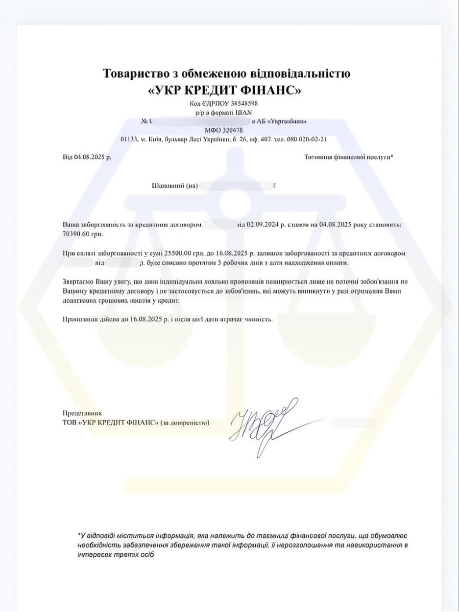 ЗМЕНШИТИ БОРГ В МФО НА 44.890 ГРН