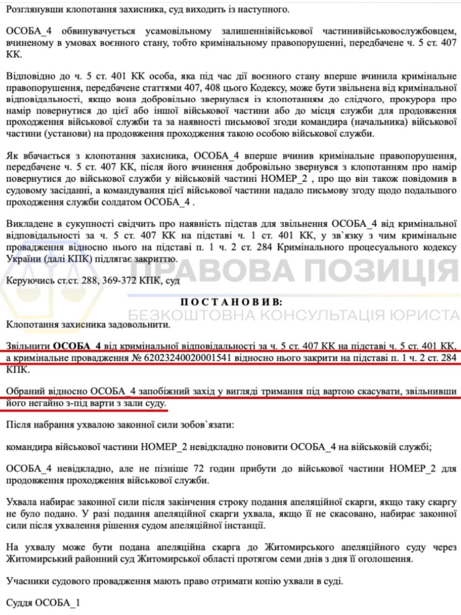 ЗВІЛЬНИЛИ ВІД КРИМІНАЛЬНОЇ ВІДПОВІДАЛЬНОСТІ ЗА Ч. 5 СТ. 401 КК УКРАЇНИ — Ч. 2