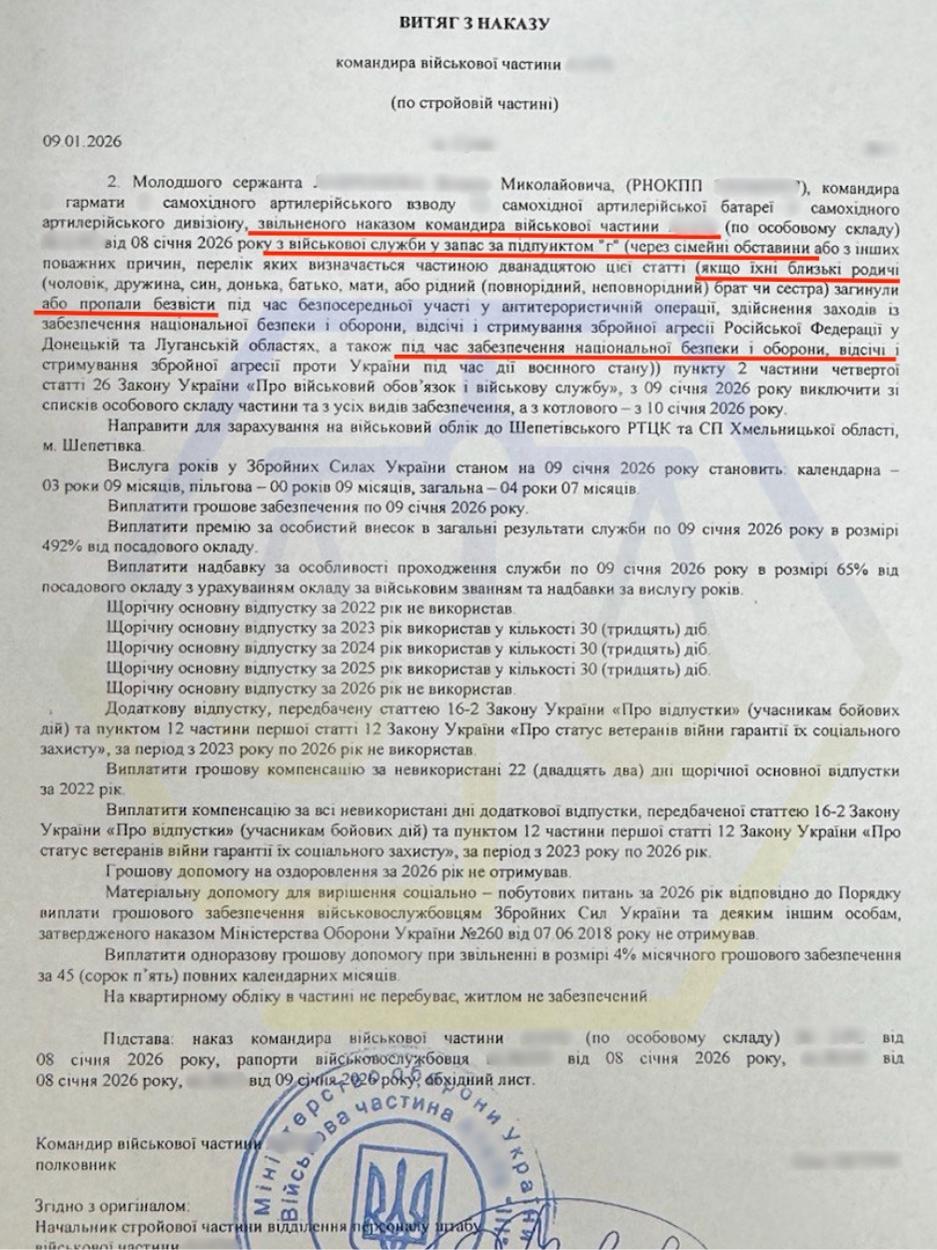 ДОМОГЛИСЯ ЗВІЛЬНЕННЯ ВІЙСЬКОВОГО ПІСЛЯ ЗАГИБЕЛІ БРАТА