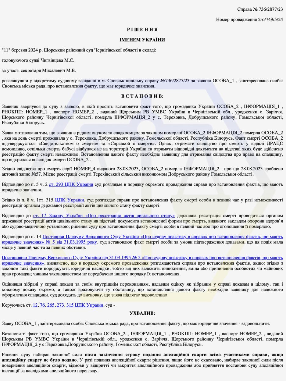 ВСТАНОВИЛИ ФАКТ СМЕРТІ СПАДКОДАВИЦІ ТА ВІДКРИЛИ КЛІЄНТУ ШЛЯХ ДО ОТРИМАННЯ СВІДОЦТВА ПРО ПРАВО НА СПАДЩИНУ