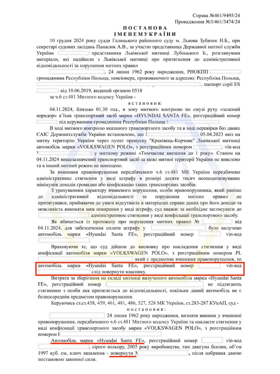 ПОВЕРНУЛИ КОНФІСКОВАНИЙ МИТНИЦЕЮ АВТОМОБІЛЬ